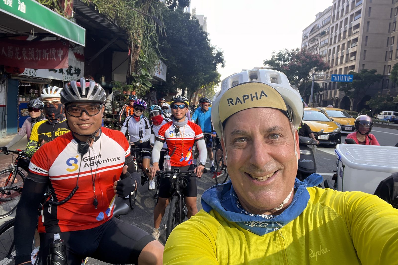 A selfie with fellow riders before rolling out