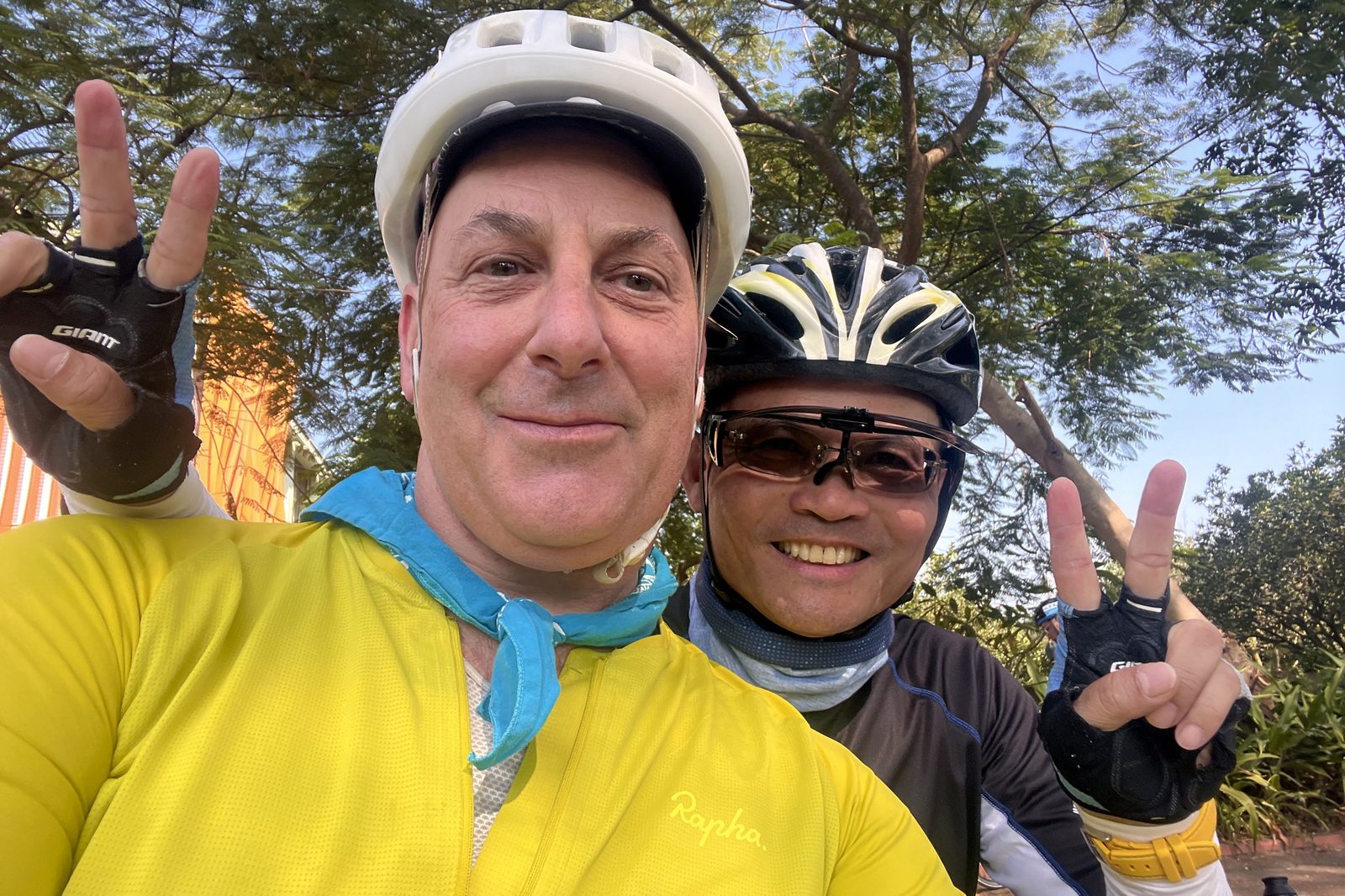 A trailside selfie with a fellow rider