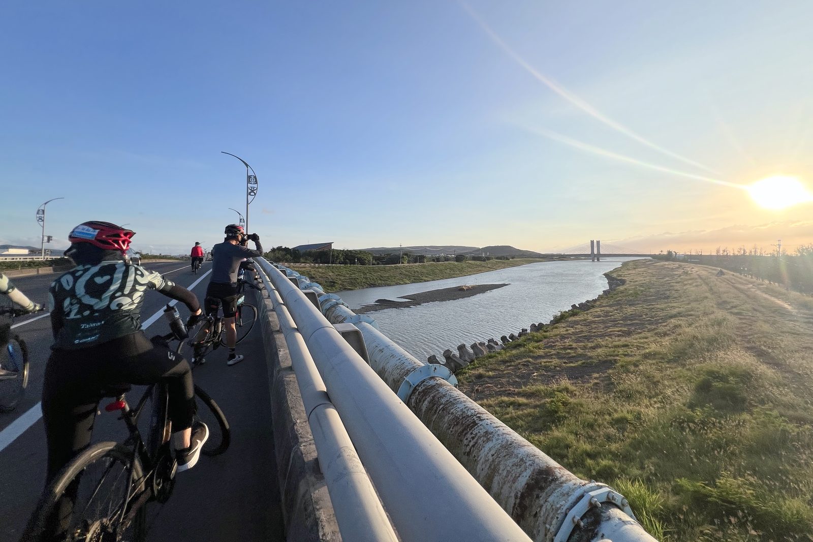 Riding the levee path as the sun comes up