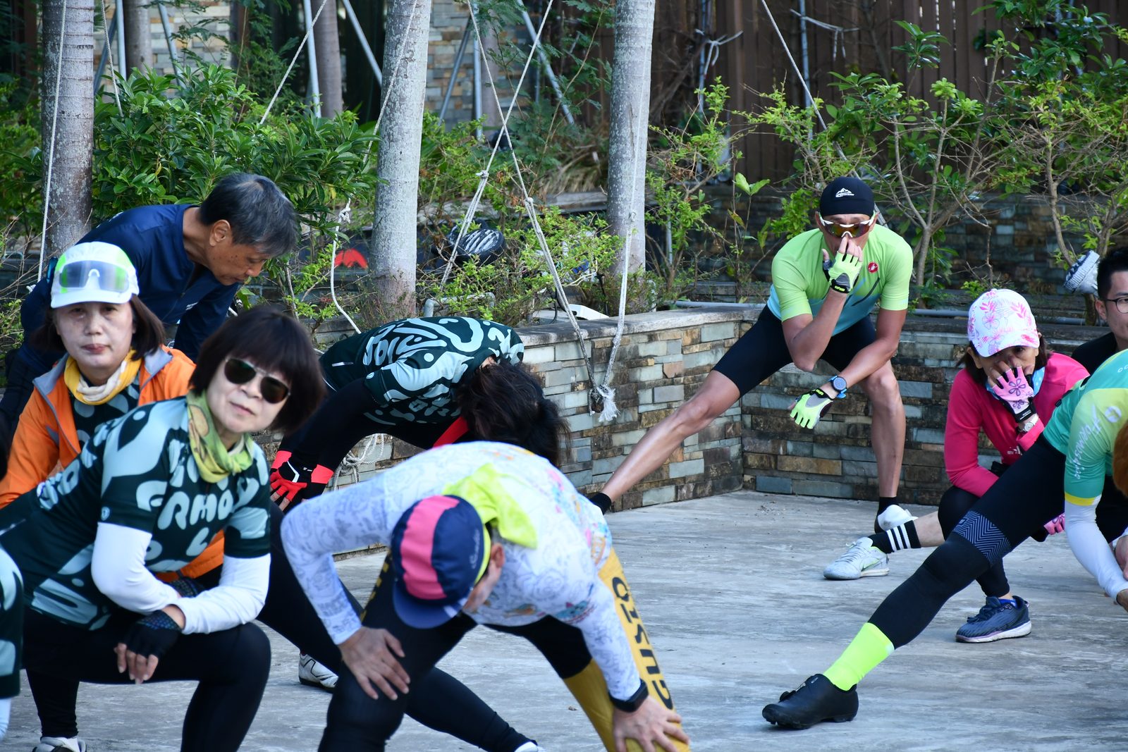 Deep stretches before a long day in the saddle