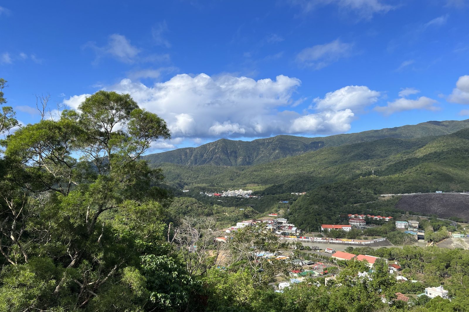 Looking down over the dam and valley town