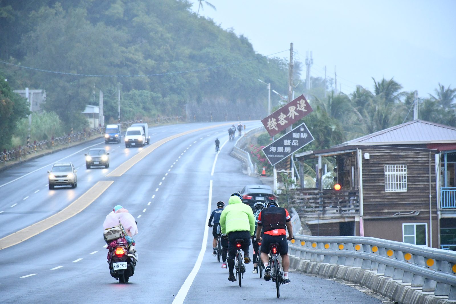 Approaching town as the rain sets in