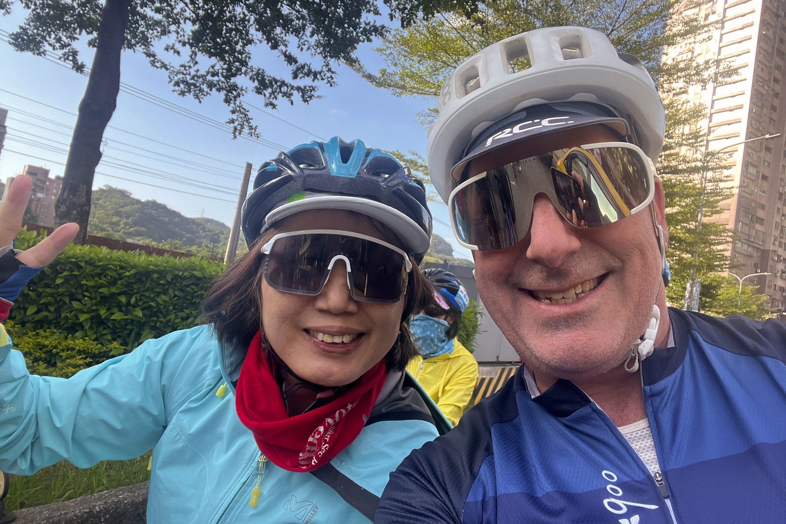 A cheerful roadside selfie